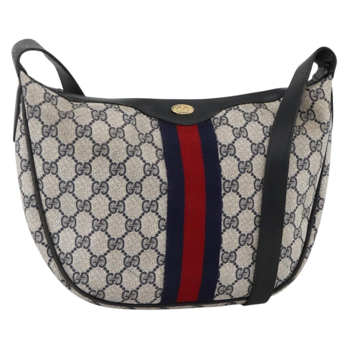GUCCI GG Supreme Sherry Line Shoulder Bag PVC Navy Gold Auth 174198A