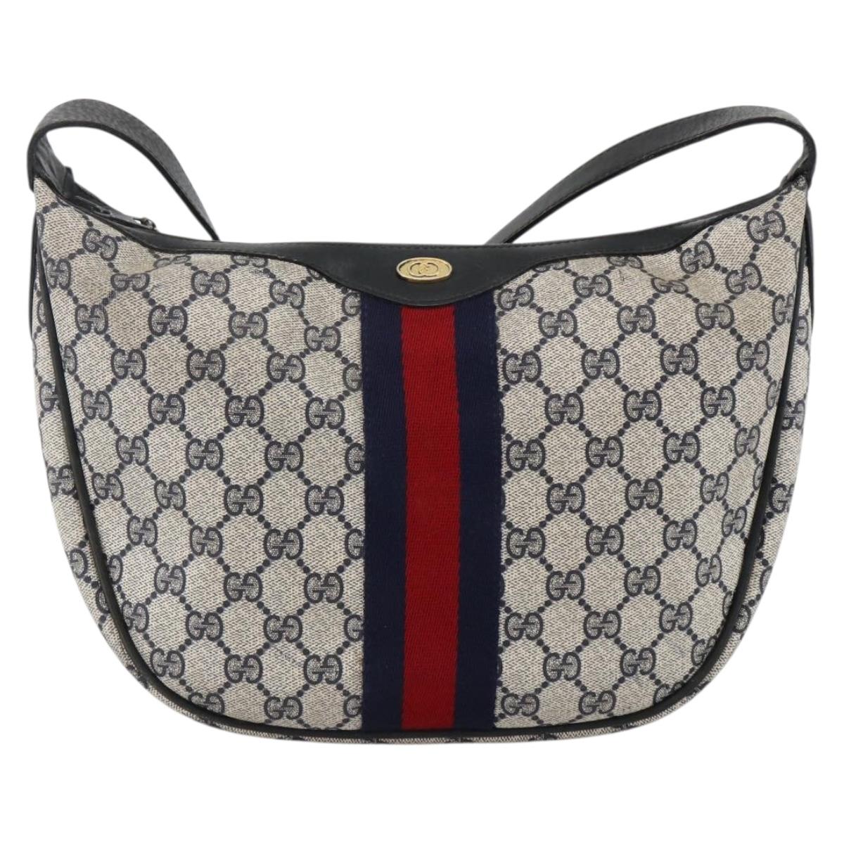 GUCCI GG Supreme Sherry Line Shoulder Bag PVC Navy Gold Auth 174198A