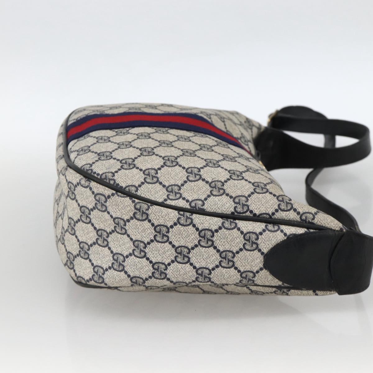 GUCCI GG Supreme Sherry Line Shoulder Bag PVC Navy Gold Auth 174198A