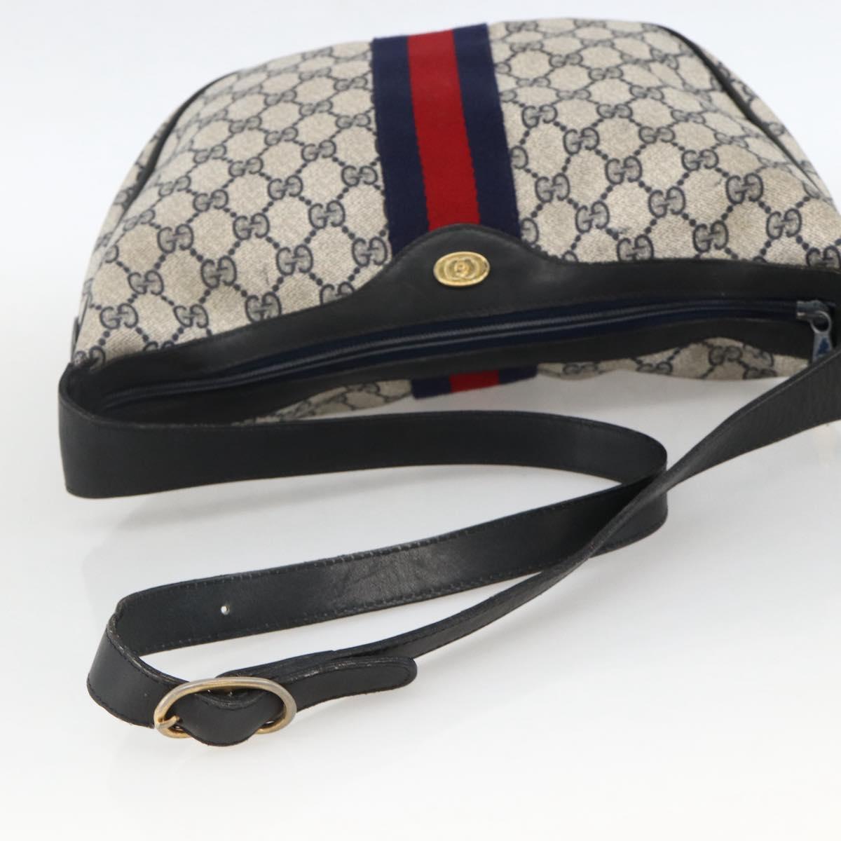 GUCCI GG Supreme Sherry Line Shoulder Bag PVC Navy Gold Auth 174198A