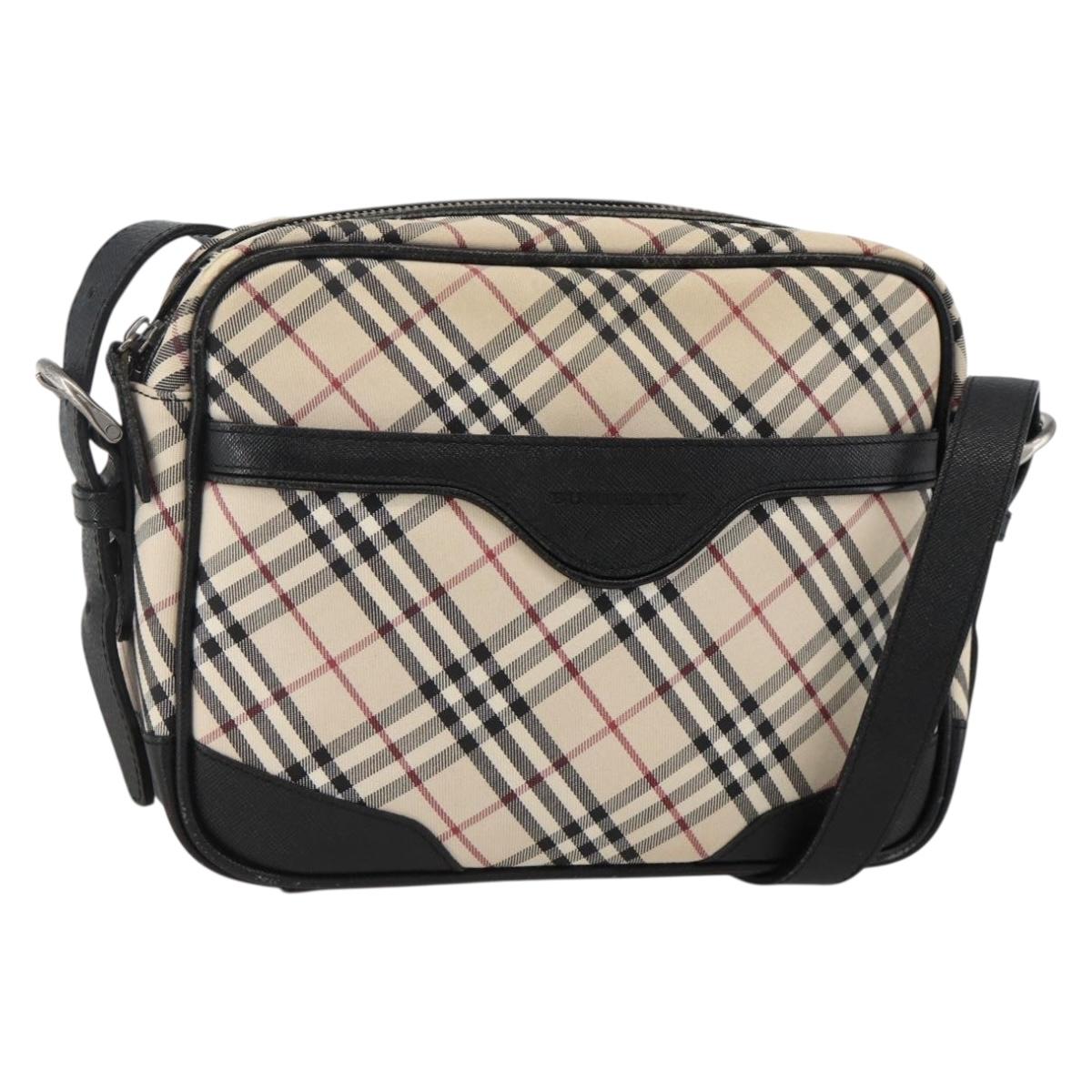 BURBERRY Nova Check Shoulder Bag Canvas Beige Silver Auth 174203