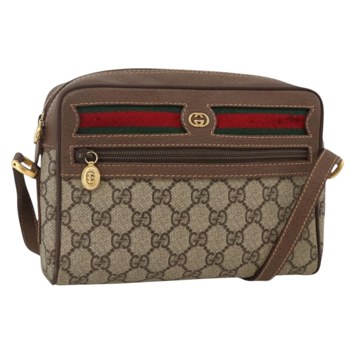 GUCCI GG Supreme Web Sherry Line Bag PVC Beige Gold 001 50 6655 Auth 174210