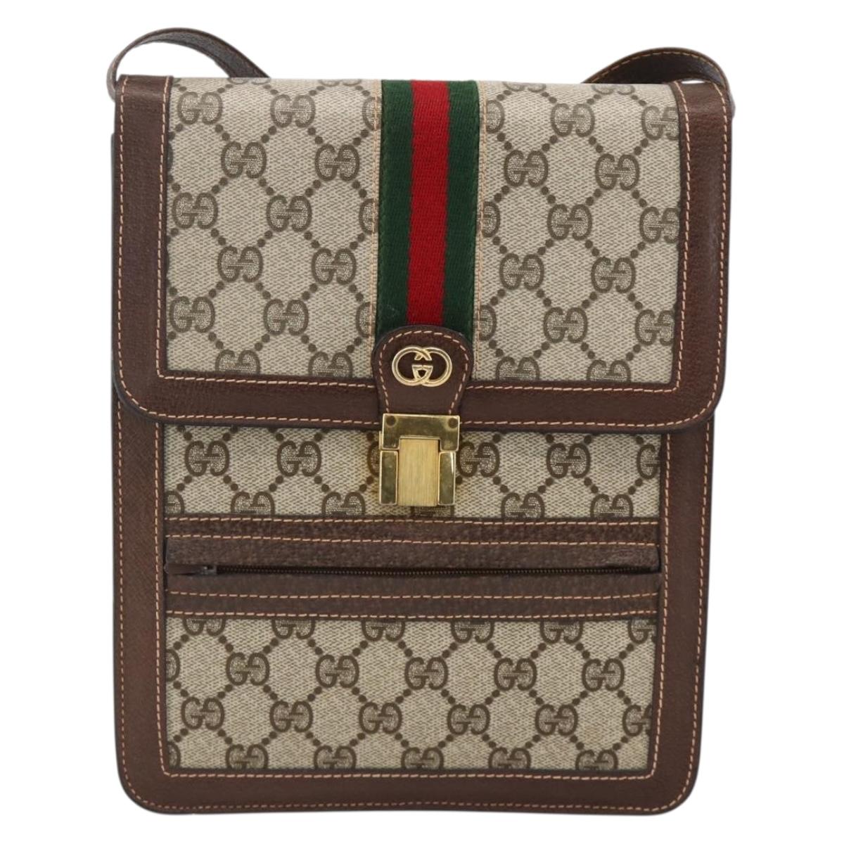 GUCCI GG Supreme Shoulder Bag PVC Beige Gold Auth 174211A