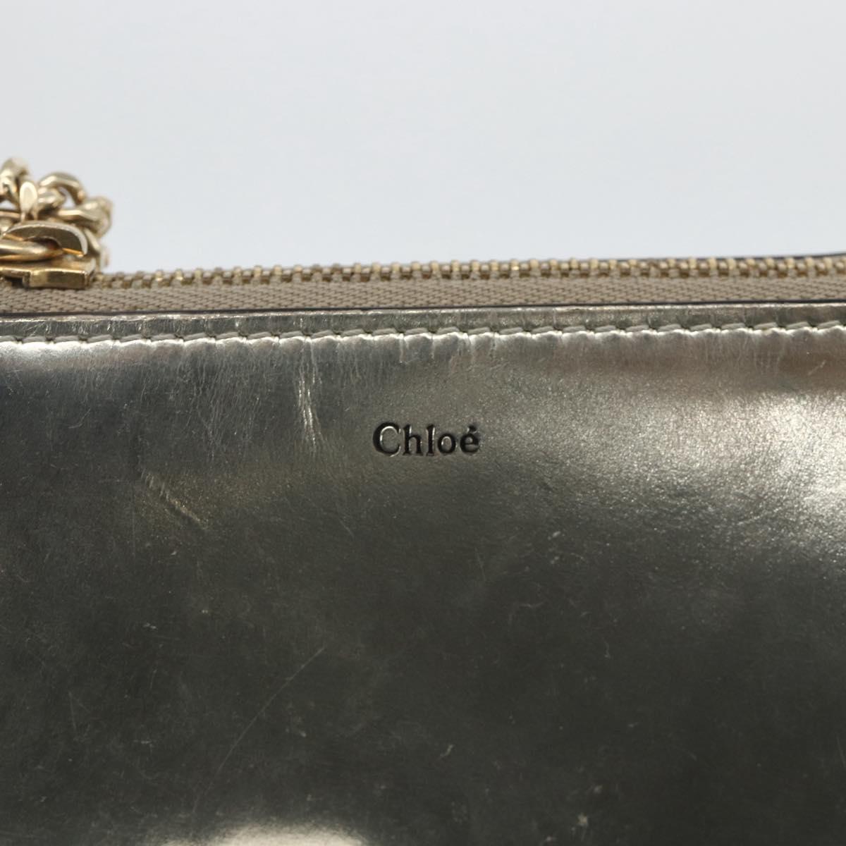 Chloe Pouch Leather Silver Gold Auth 174214A
