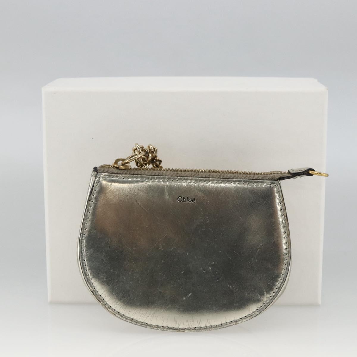 Chloe Pouch Leather Silver Gold Auth 174214A