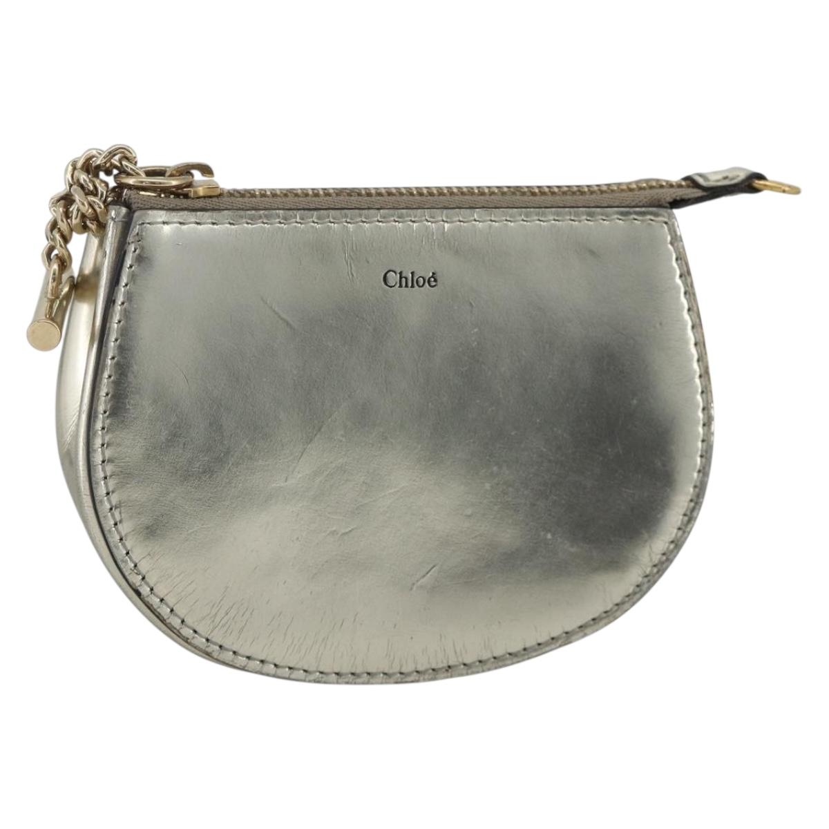 Chloe Pouch Leather Silver Gold Auth 174214A