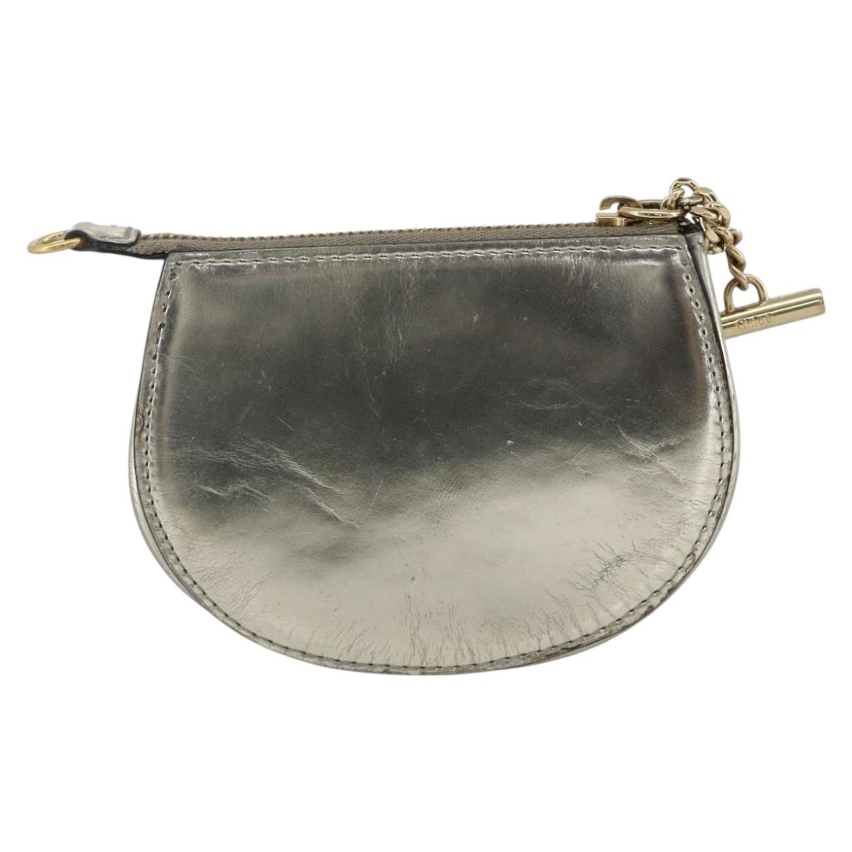 Chloe Pouch Leather Silver Gold Auth 174214A
