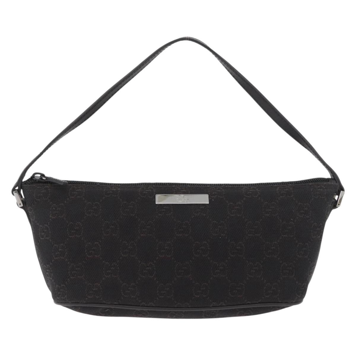 GUCCI GG Canvas Accessory Pouch Black Silver 07198 Auth 174302A