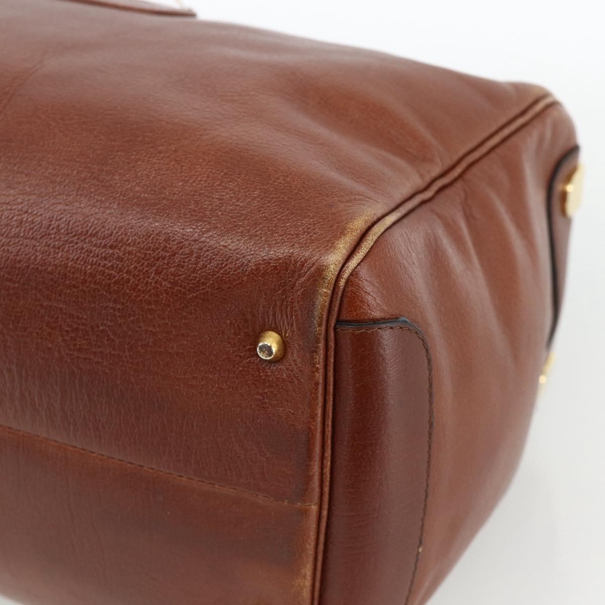 Christian Dior Shoulder Bag Leather Brown Gold Auth 174305A