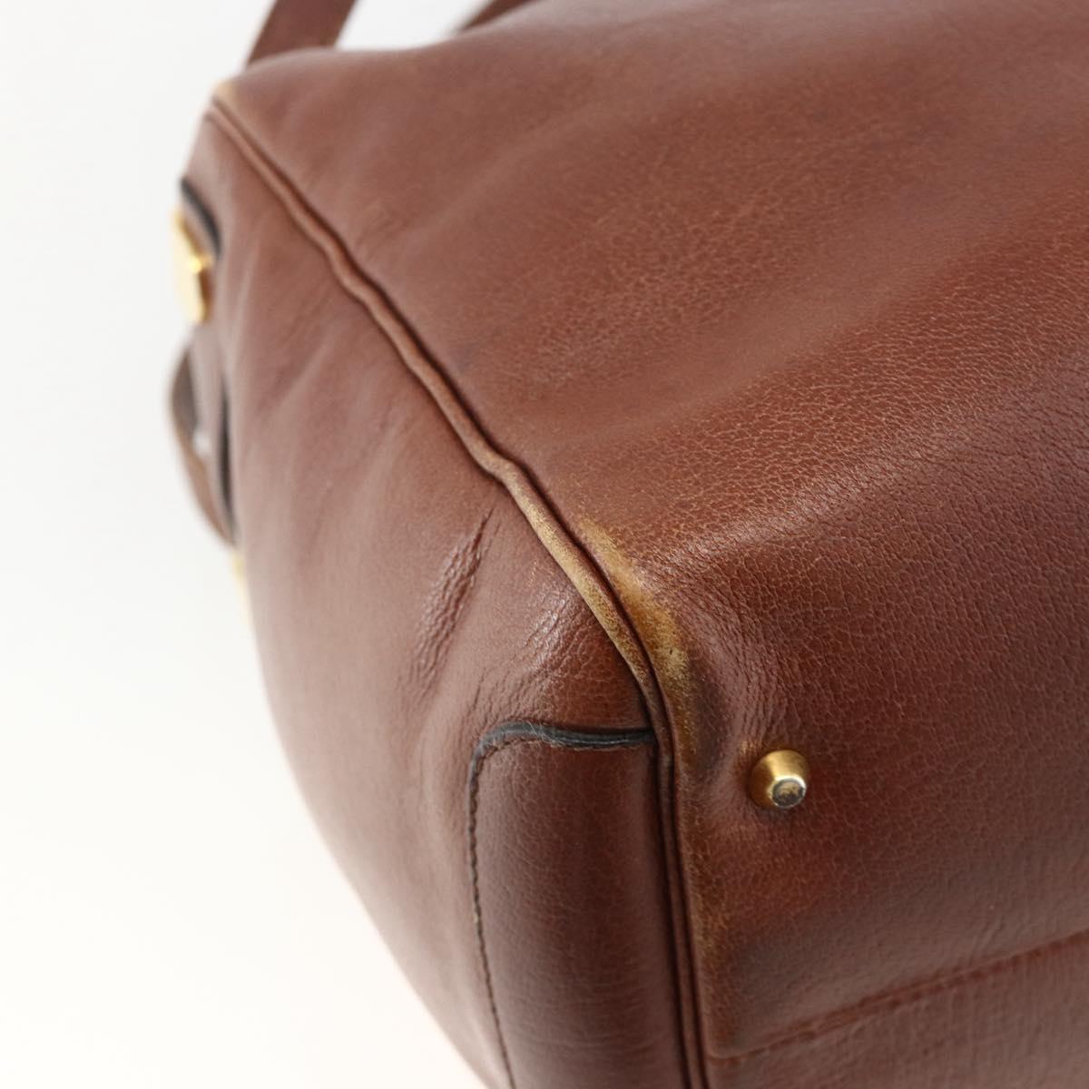 Christian Dior Shoulder Bag Leather Brown Gold Auth 174305A