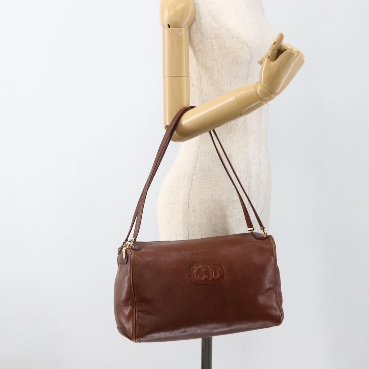 Christian Dior Shoulder Bag Leather Brown Gold Auth 174305A
