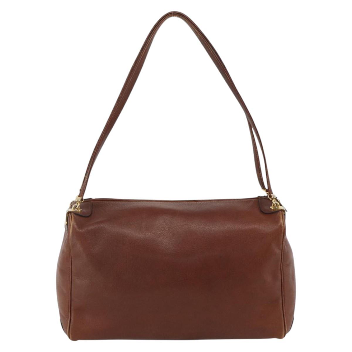 Christian Dior Shoulder Bag Leather Brown Gold Auth 174305A