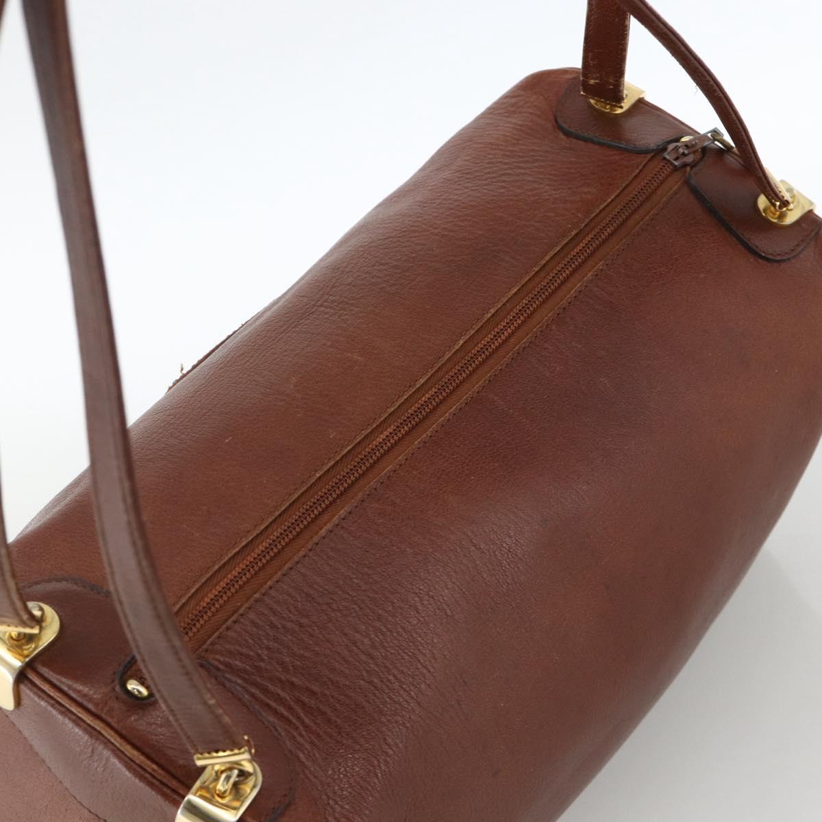 Christian Dior Shoulder Bag Leather Brown Gold Auth 174305A