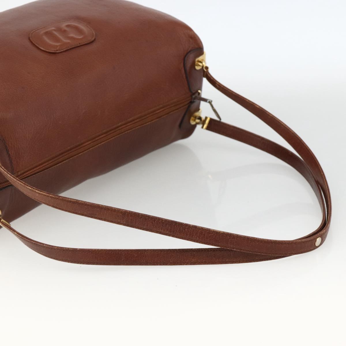 Christian Dior Shoulder Bag Leather Brown Gold Auth 174305A