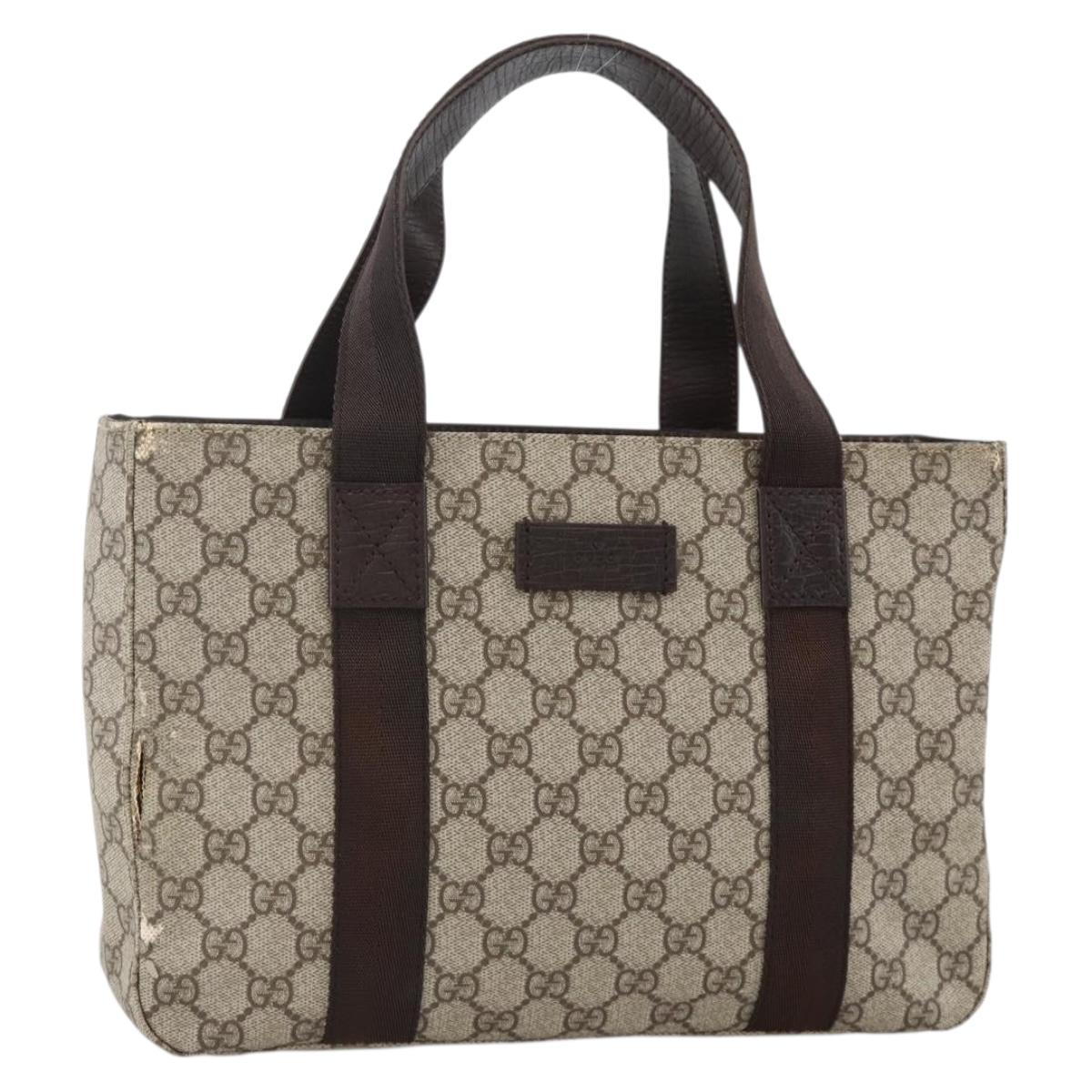 GUCCI GG Supreme Tote Bag PVC Beige Silver 141976 Auth 174307