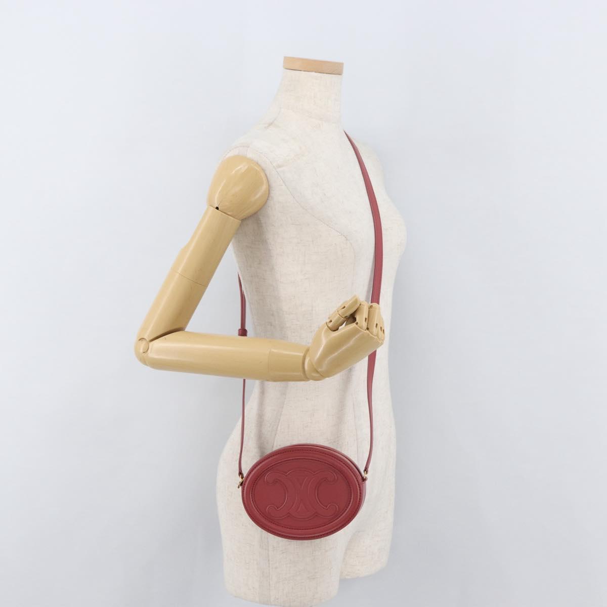 CELINE Macadam Canvas Oval Purse Cuir Triomphe Bag Leather Pink Auth 174308SAM