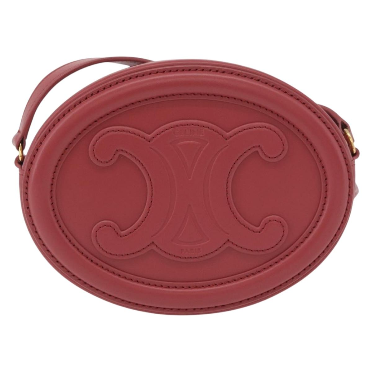 CELINE Macadam Canvas Oval Purse Cuir Triomphe Bag Leather Pink Auth 174308SAM
