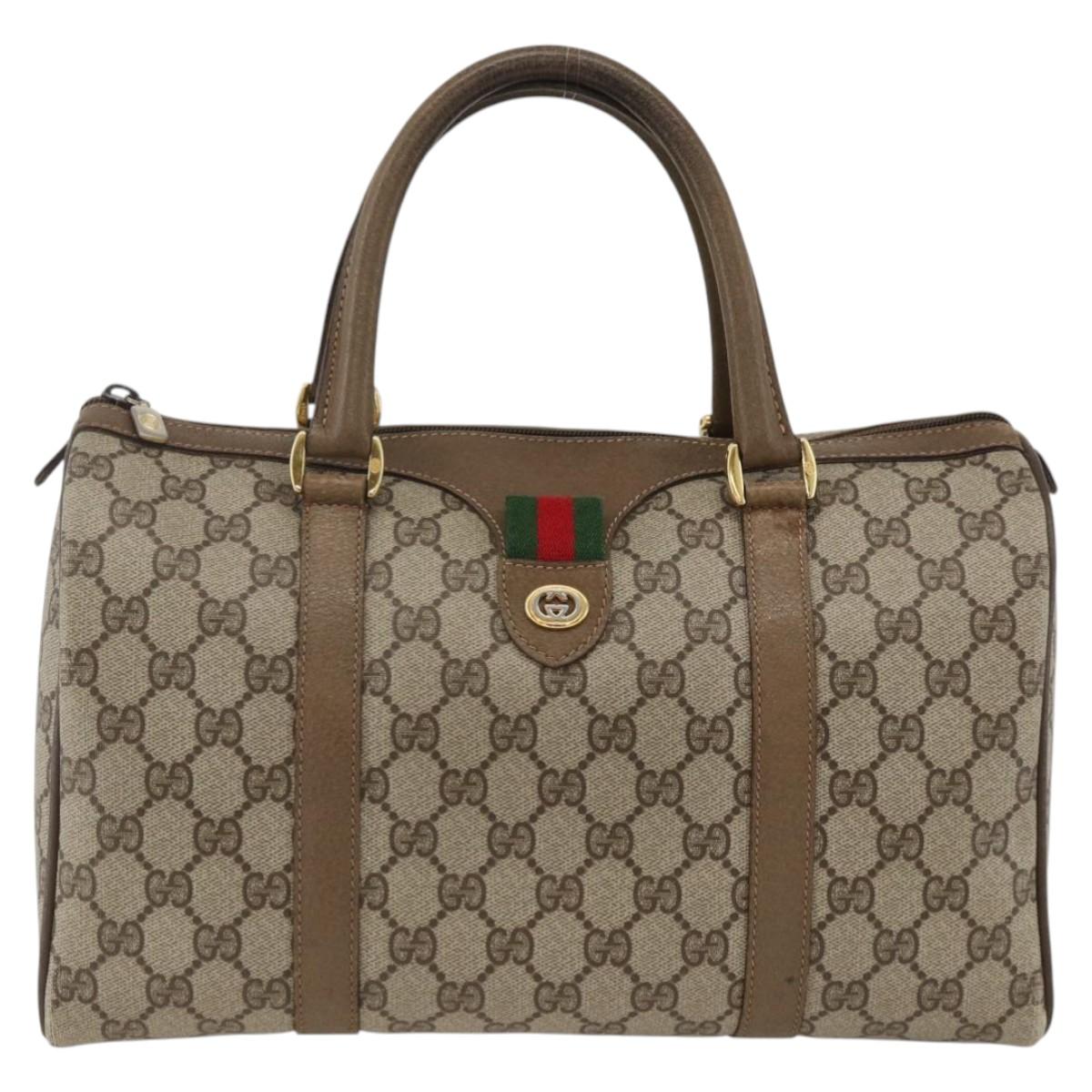 GUCCI GG Supreme Web Sherry Line Bag PVC Beige Gold 40 02 007 Auth 174315A