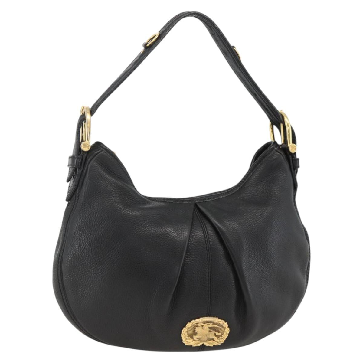 BURBERRY Shoulder Bag Leather Black Gold Auth 174317A