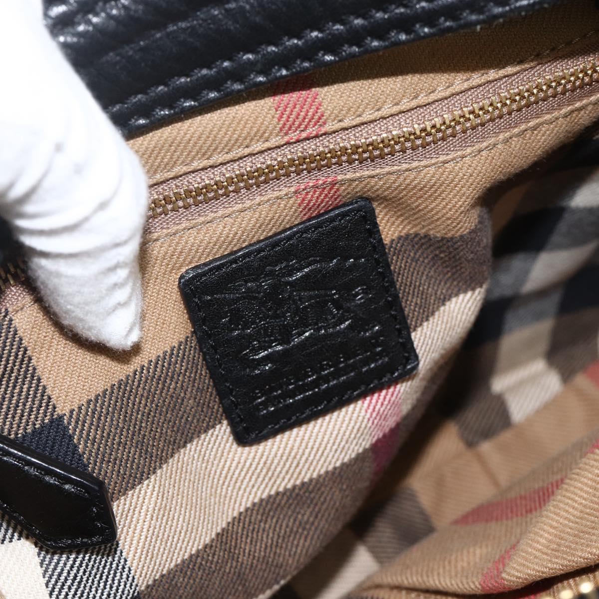 BURBERRY Shoulder Bag Leather Black Gold Auth 174317A