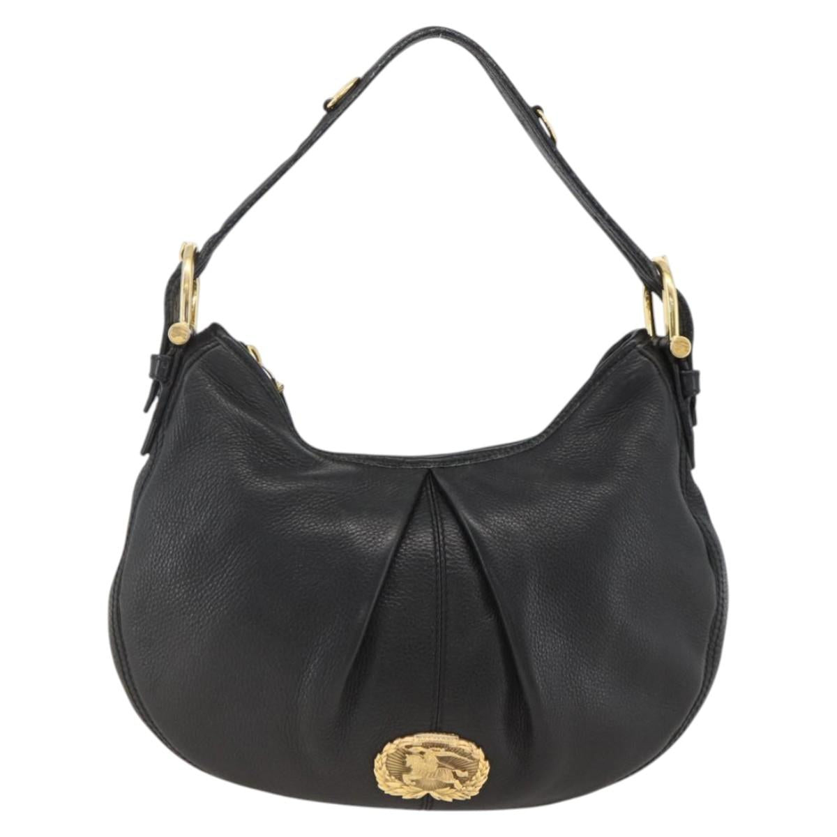 BURBERRY Shoulder Bag Leather Black Gold Auth 174317A