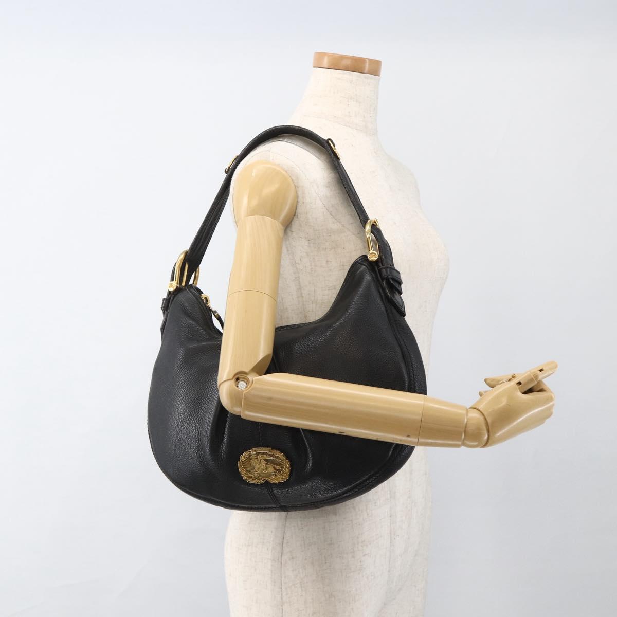 BURBERRY Shoulder Bag Leather Black Gold Auth 174317A