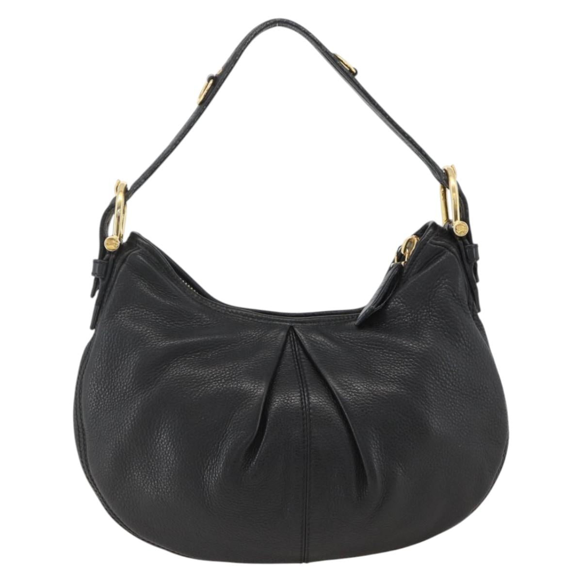 BURBERRY Shoulder Bag Leather Black Gold Auth 174317A
