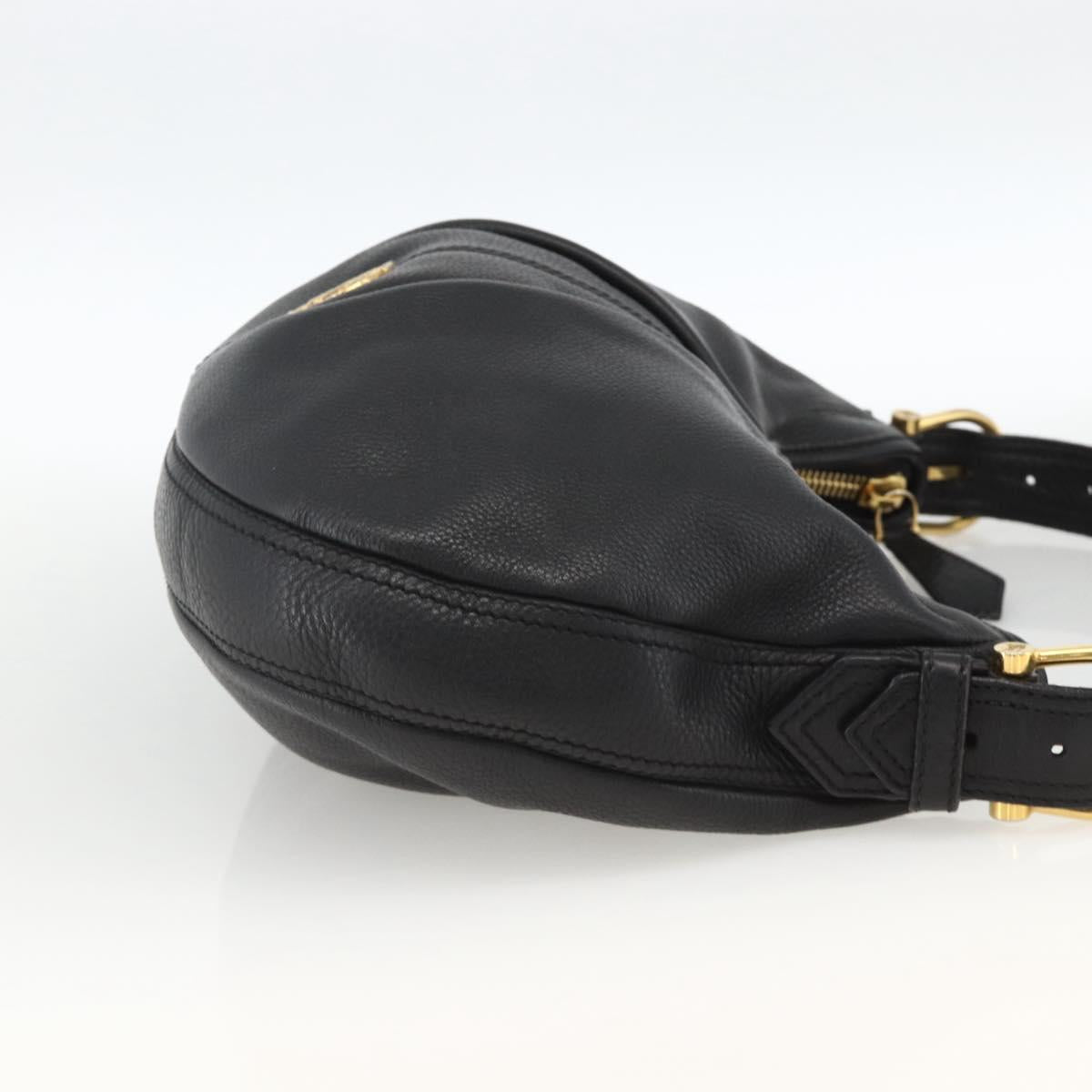 BURBERRY Shoulder Bag Leather Black Gold Auth 174317A