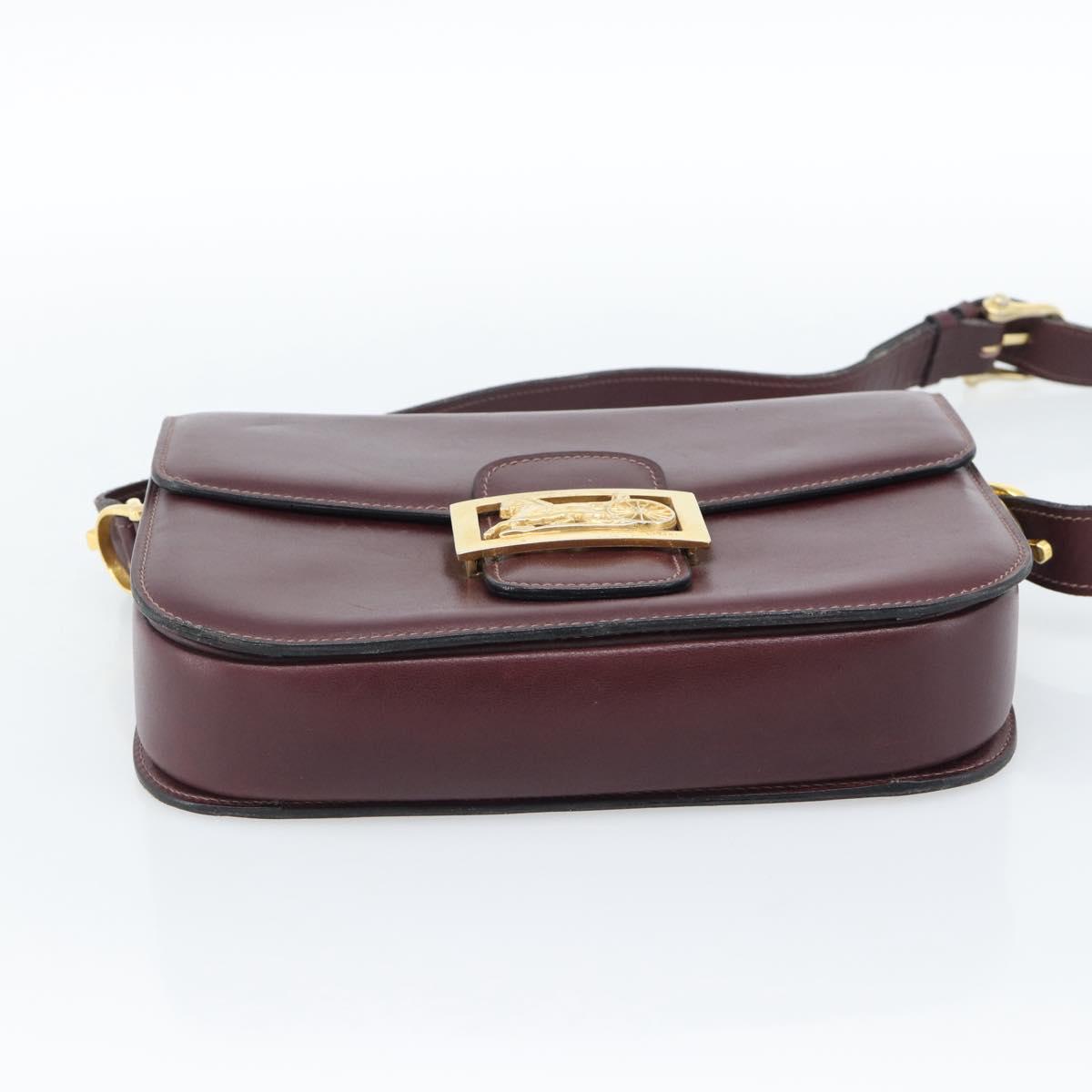 CELINE Horse Carriage Shoulder Bag Leather Bordeaux Gold Auth 174318A