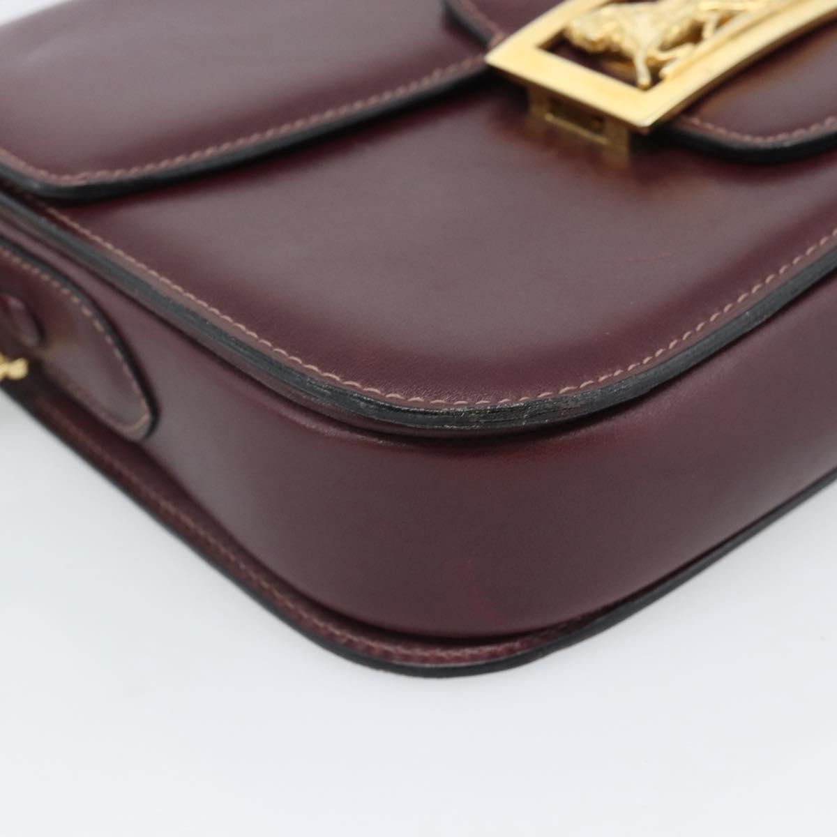 CELINE Horse Carriage Shoulder Bag Leather Bordeaux Gold Auth 174318A
