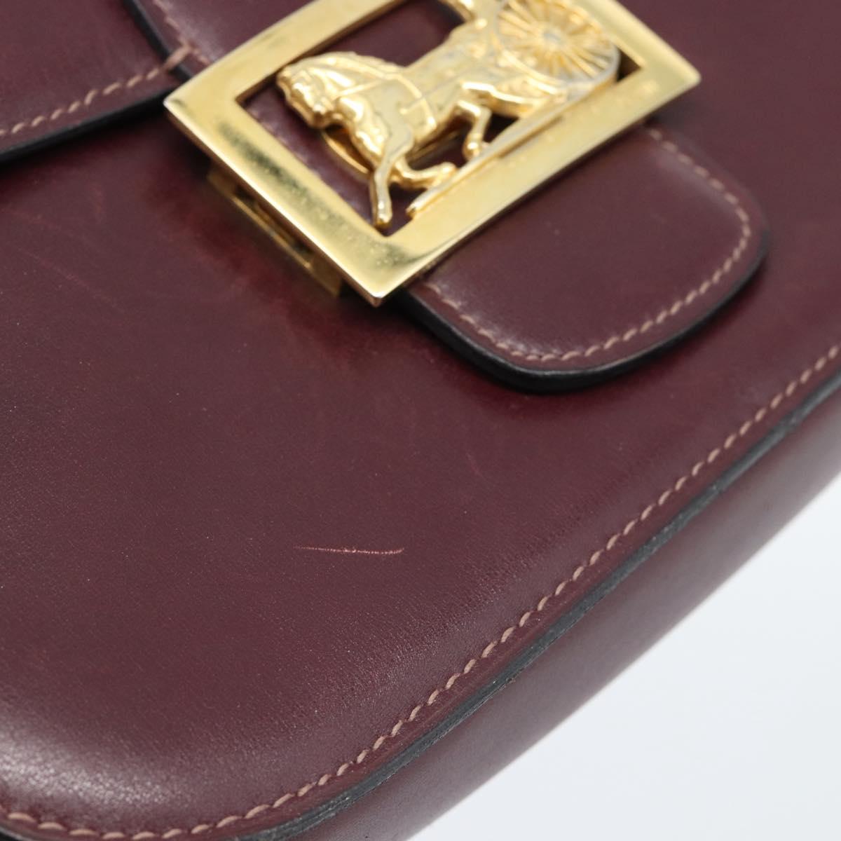 CELINE Horse Carriage Shoulder Bag Leather Bordeaux Gold Auth 174318A