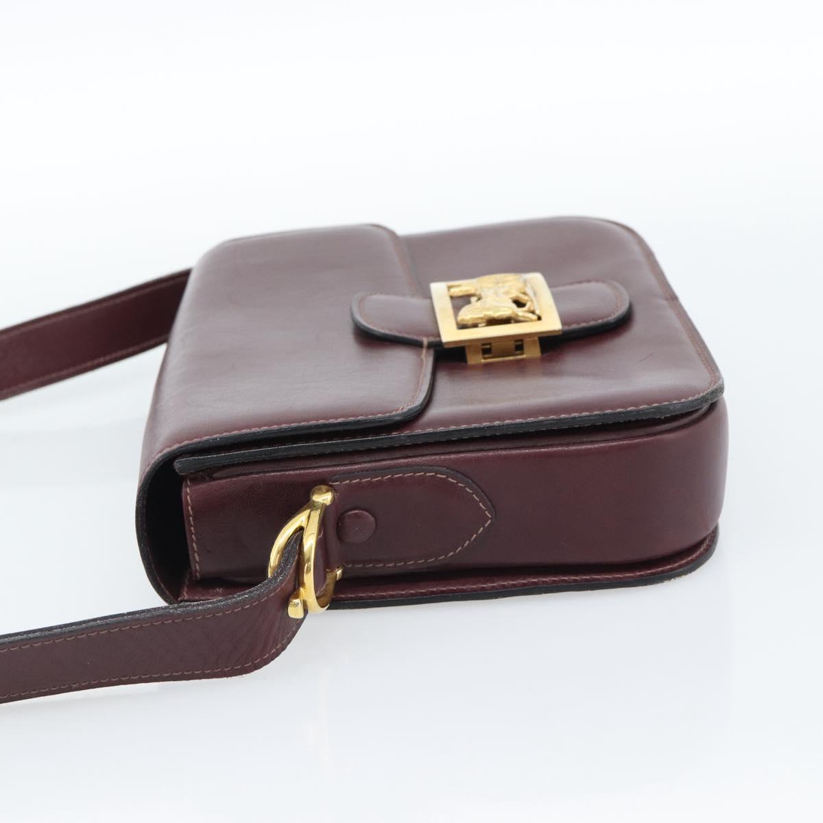 CELINE Horse Carriage Shoulder Bag Leather Bordeaux Gold Auth 174318A
