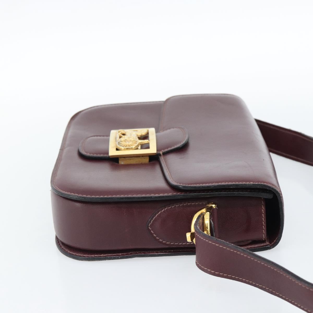 CELINE Horse Carriage Shoulder Bag Leather Bordeaux Gold Auth 174318A