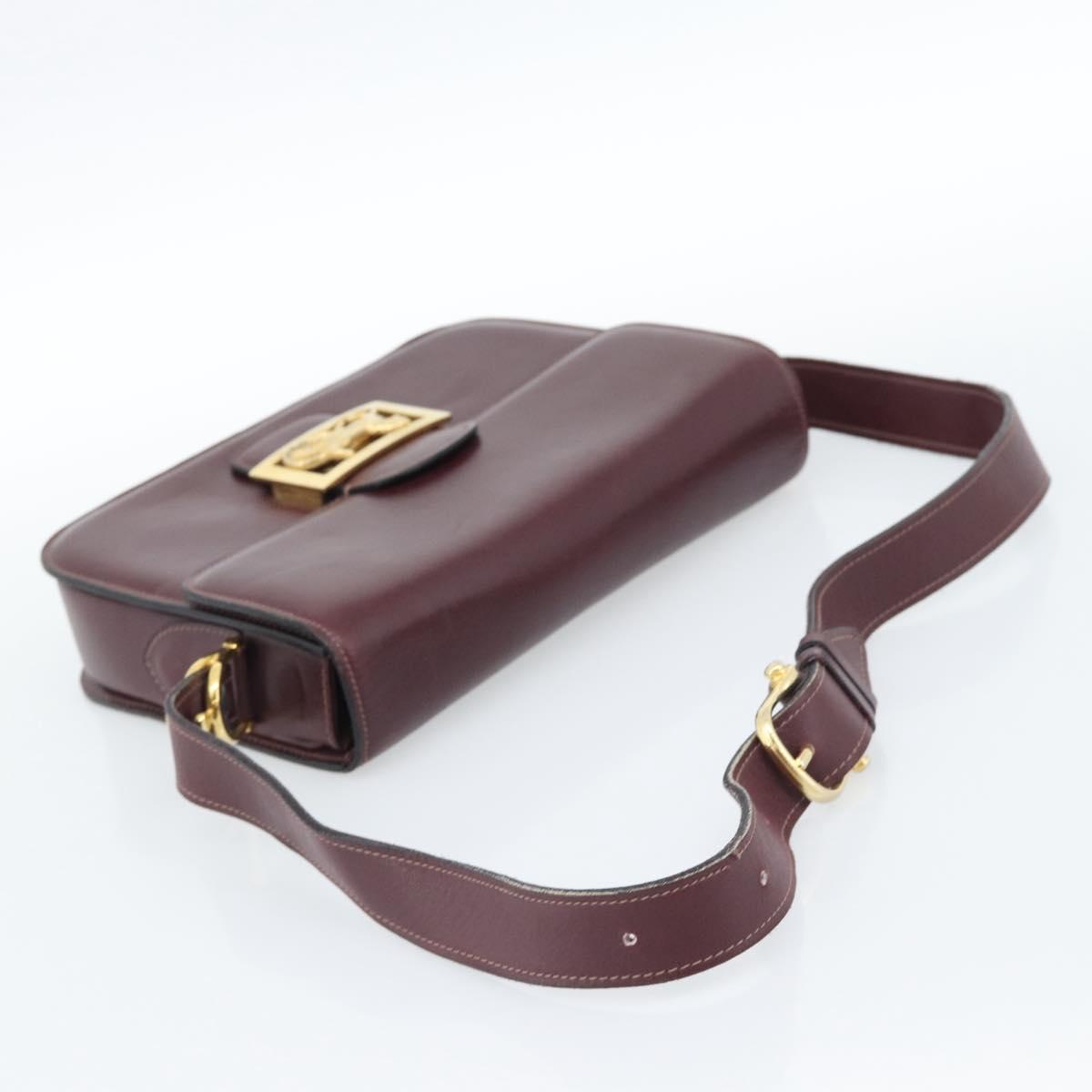 CELINE Horse Carriage Shoulder Bag Leather Bordeaux Gold Auth 174318A