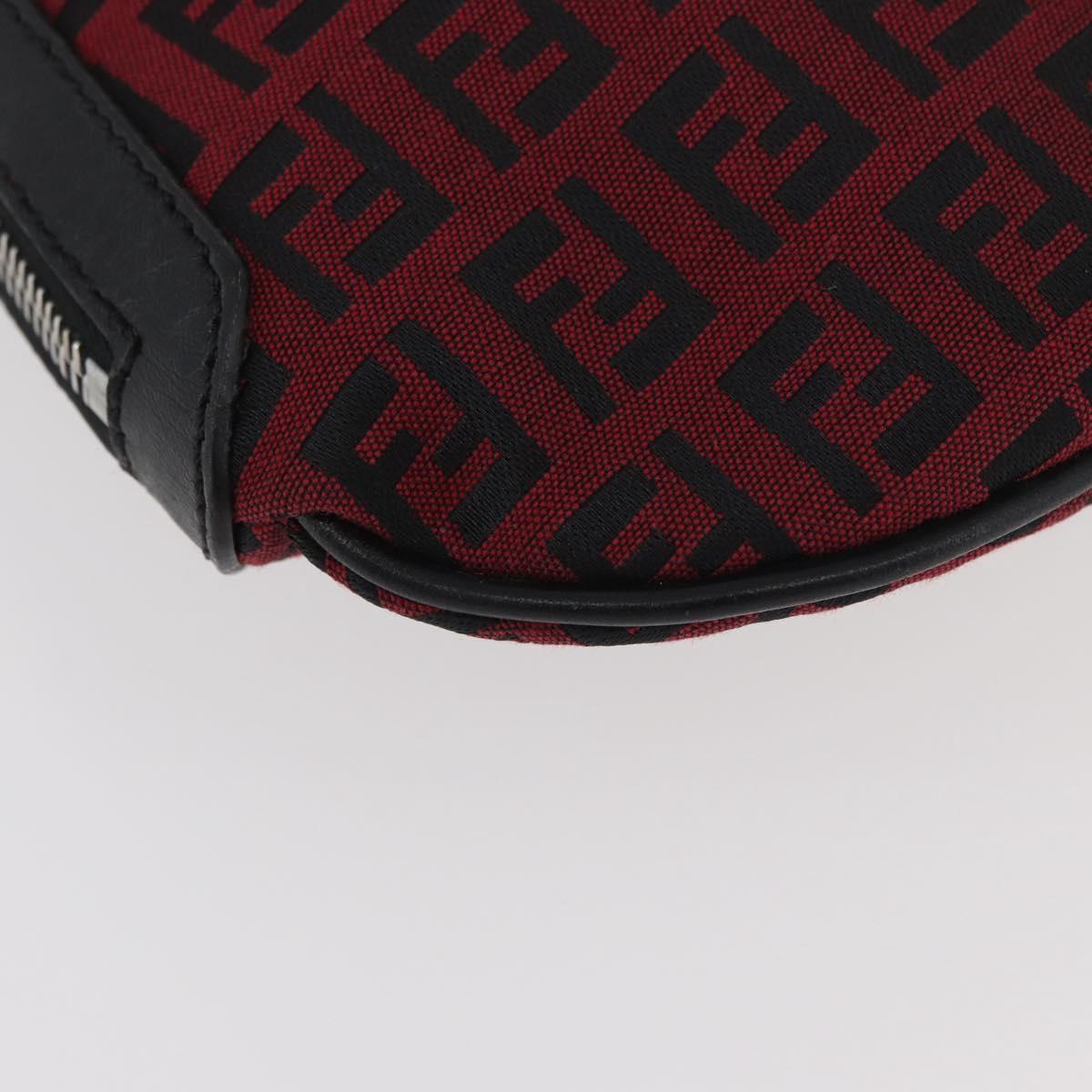 FENDI Zucchino Canvas Shoulder Bag Red Silver Auth 174322V