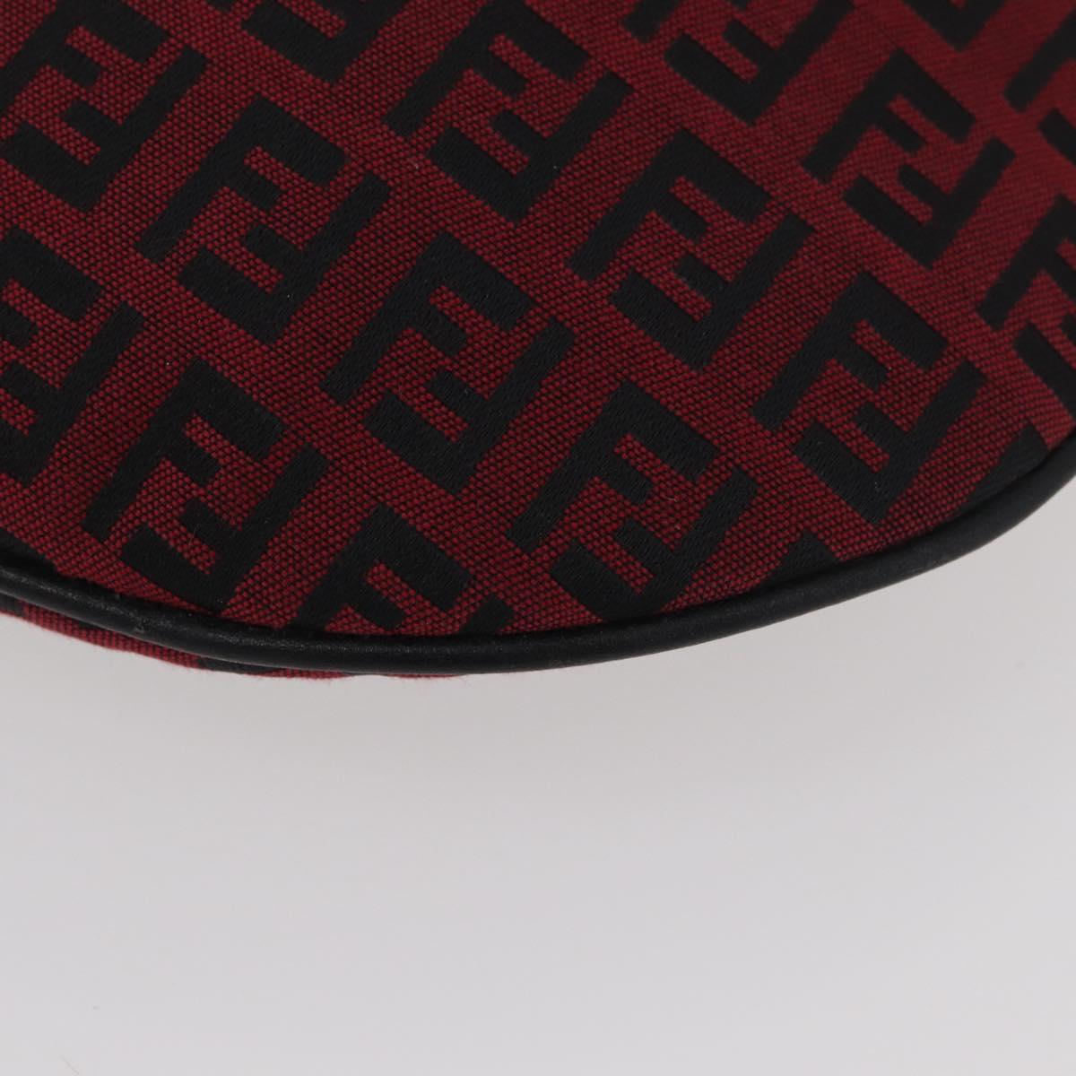 FENDI Zucchino Canvas Shoulder Bag Red Silver Auth 174322V