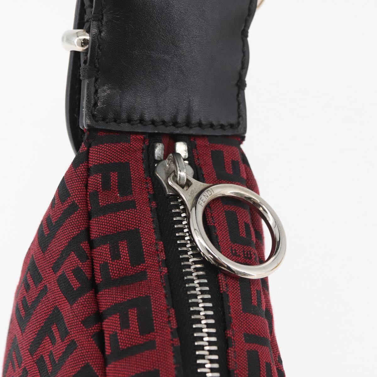 FENDI Zucchino Canvas Shoulder Bag Red Silver Auth 174322V