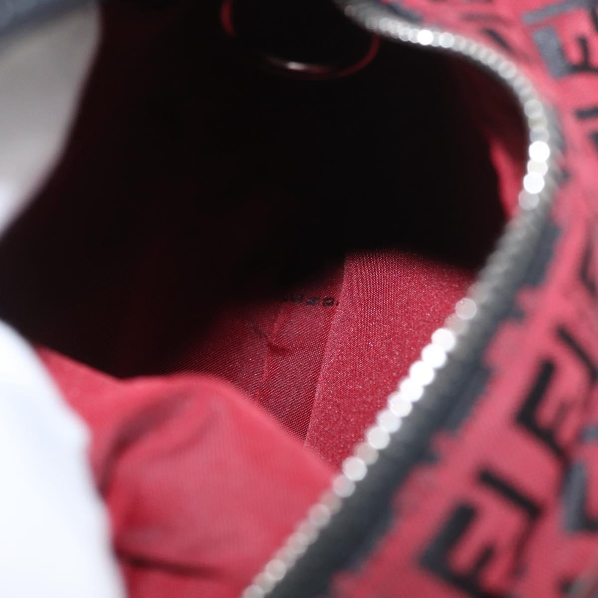 FENDI Zucchino Canvas Shoulder Bag Red Silver Auth 174322V