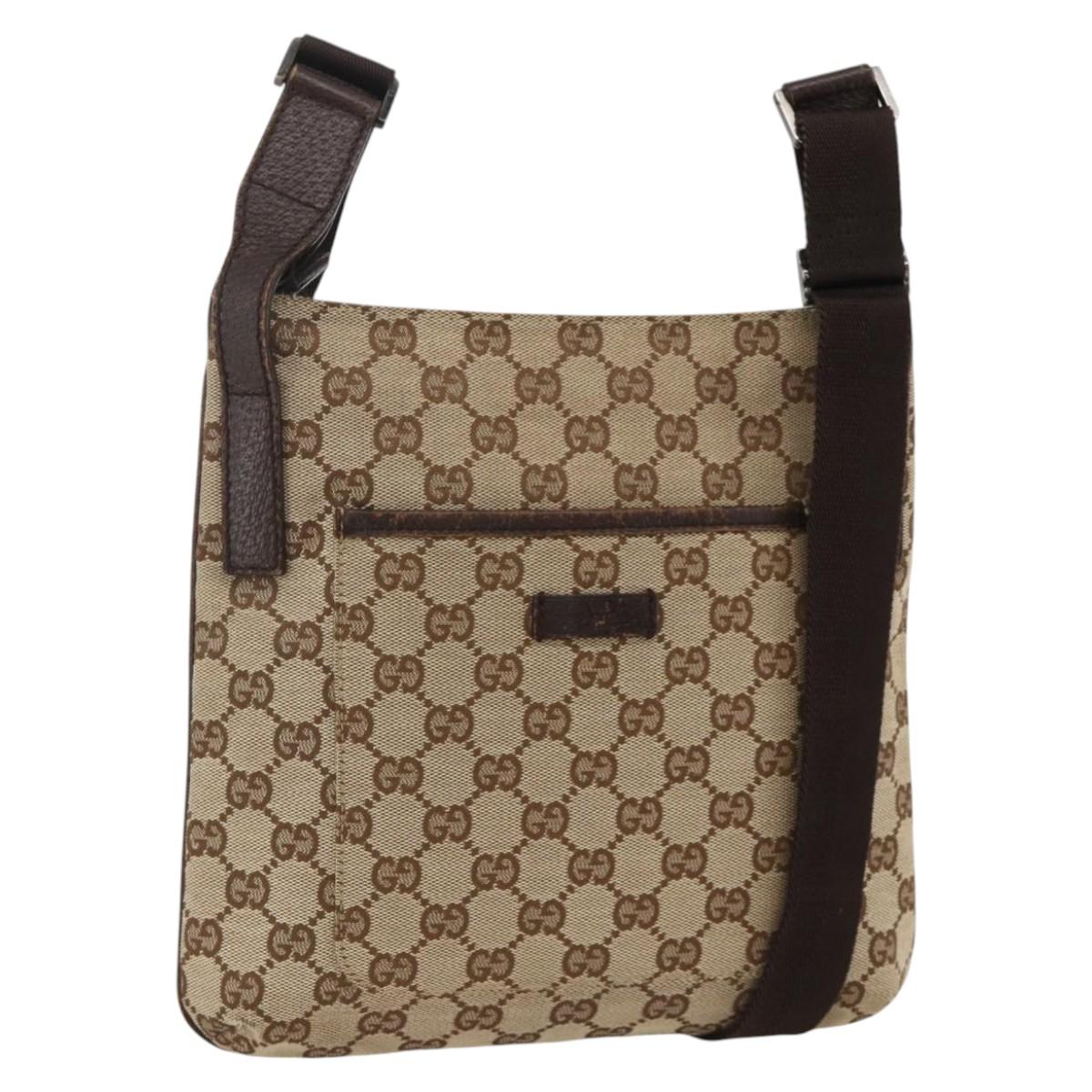 GUCCI GG Canvas Shoulder Bag Beige Silver 122793 Auth 174336A