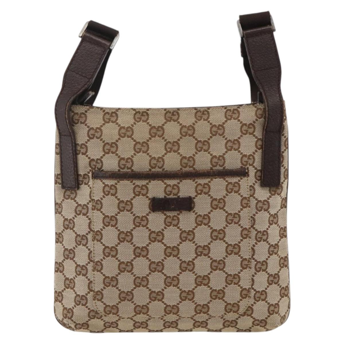 GUCCI GG Canvas Shoulder Bag Beige Silver 122793 Auth 174336A