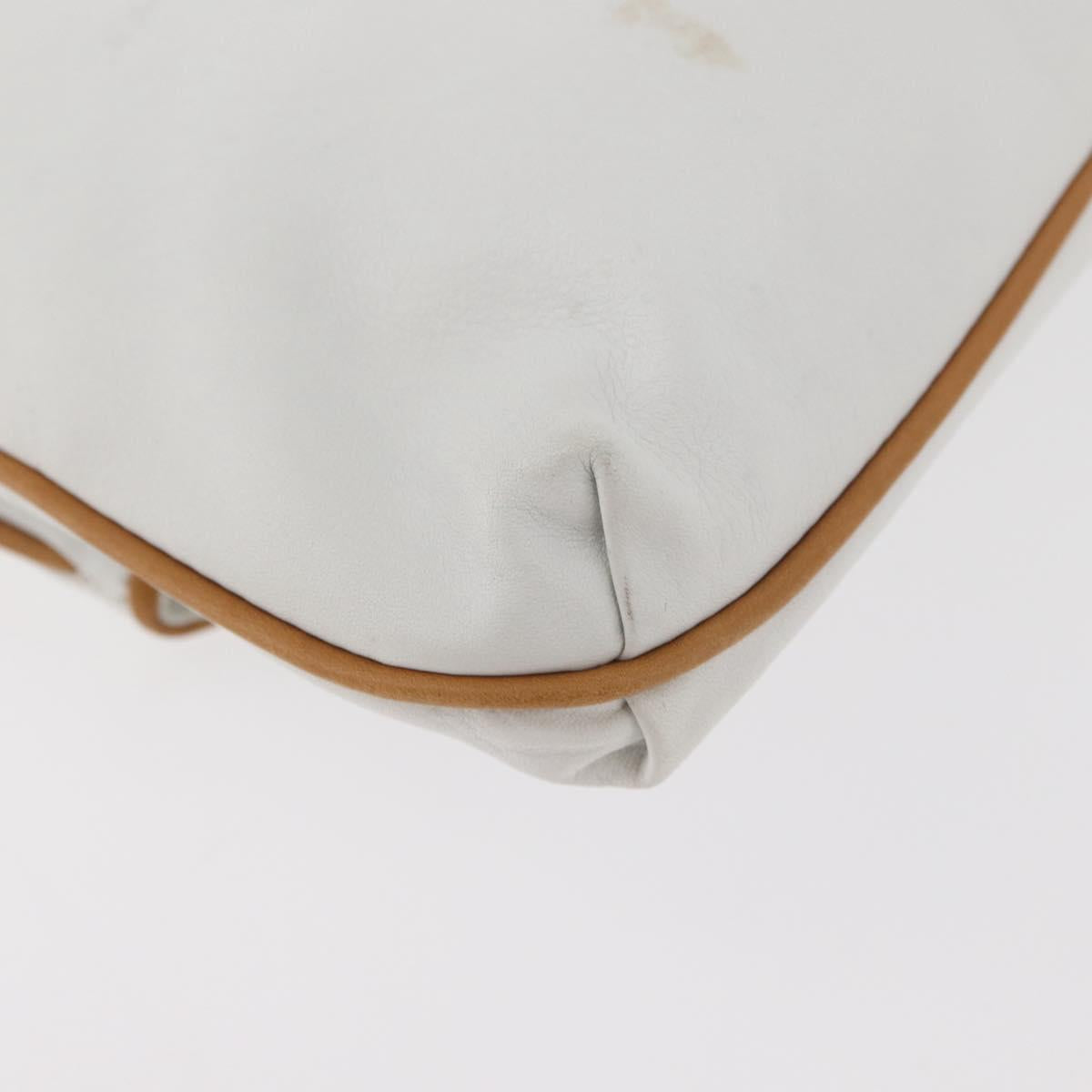 CELINE Clutch Bag Leather White Gold Auth 174339A