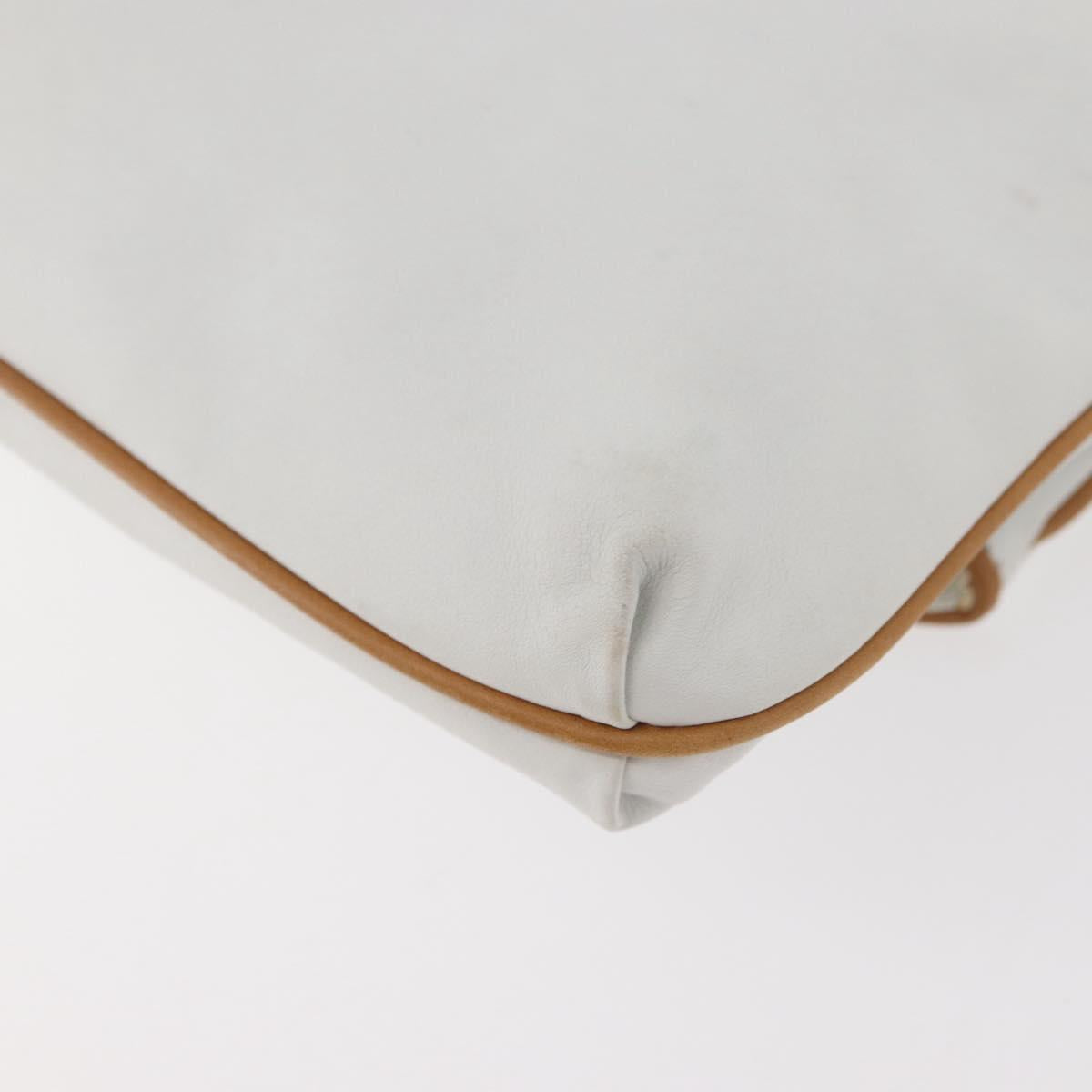CELINE Clutch Bag Leather White Gold Auth 174339A