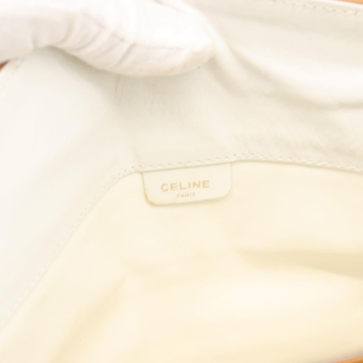 CELINE Clutch Bag Leather White Gold Auth 174339A