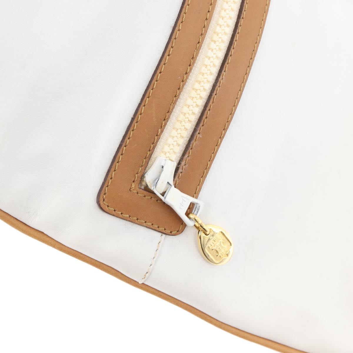CELINE Clutch Bag Leather White Gold Auth 174339A