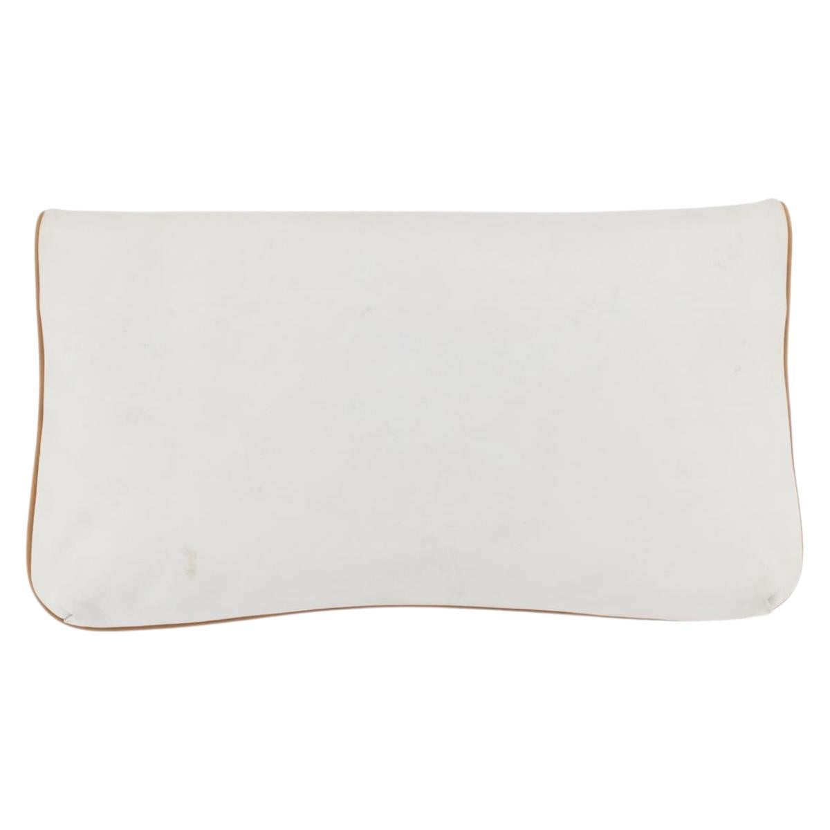 CELINE Clutch Bag Leather White Gold Auth 174339A