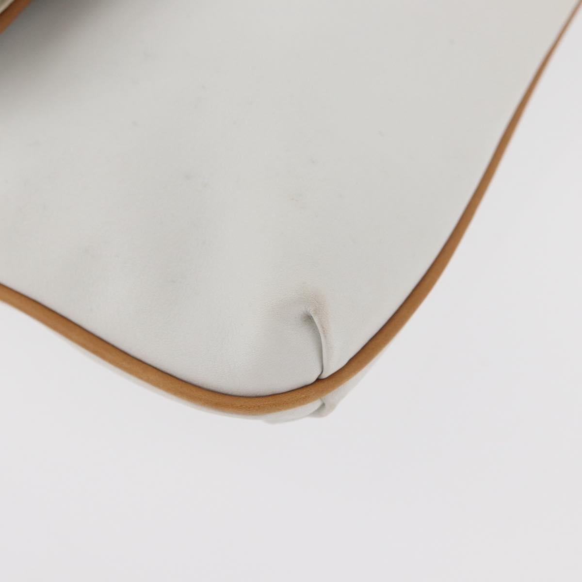 CELINE Clutch Bag Leather White Gold Auth 174339A