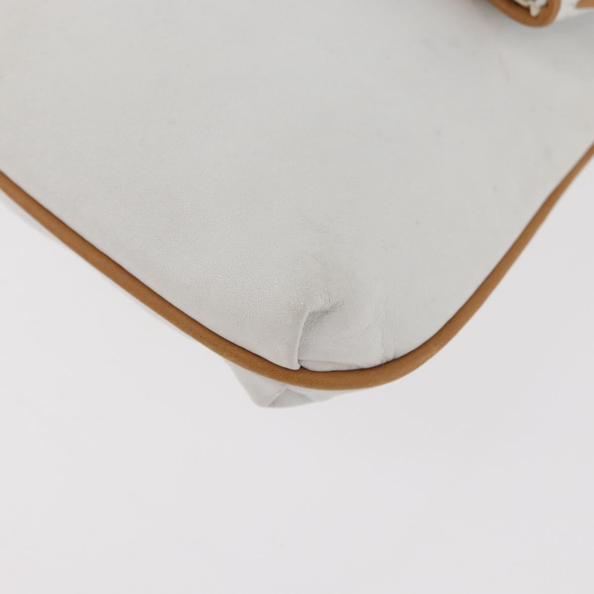 CELINE Clutch Bag Leather White Gold Auth 174339A