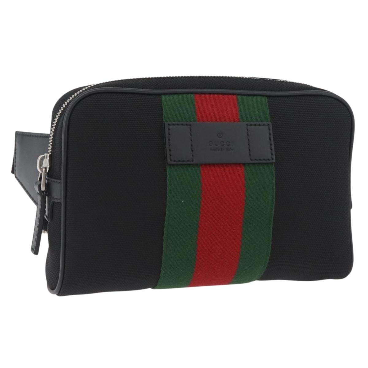 GUCCI Web Sherry Line Waist bag Canvas Outlet Black Red 630919 Auth 174357A