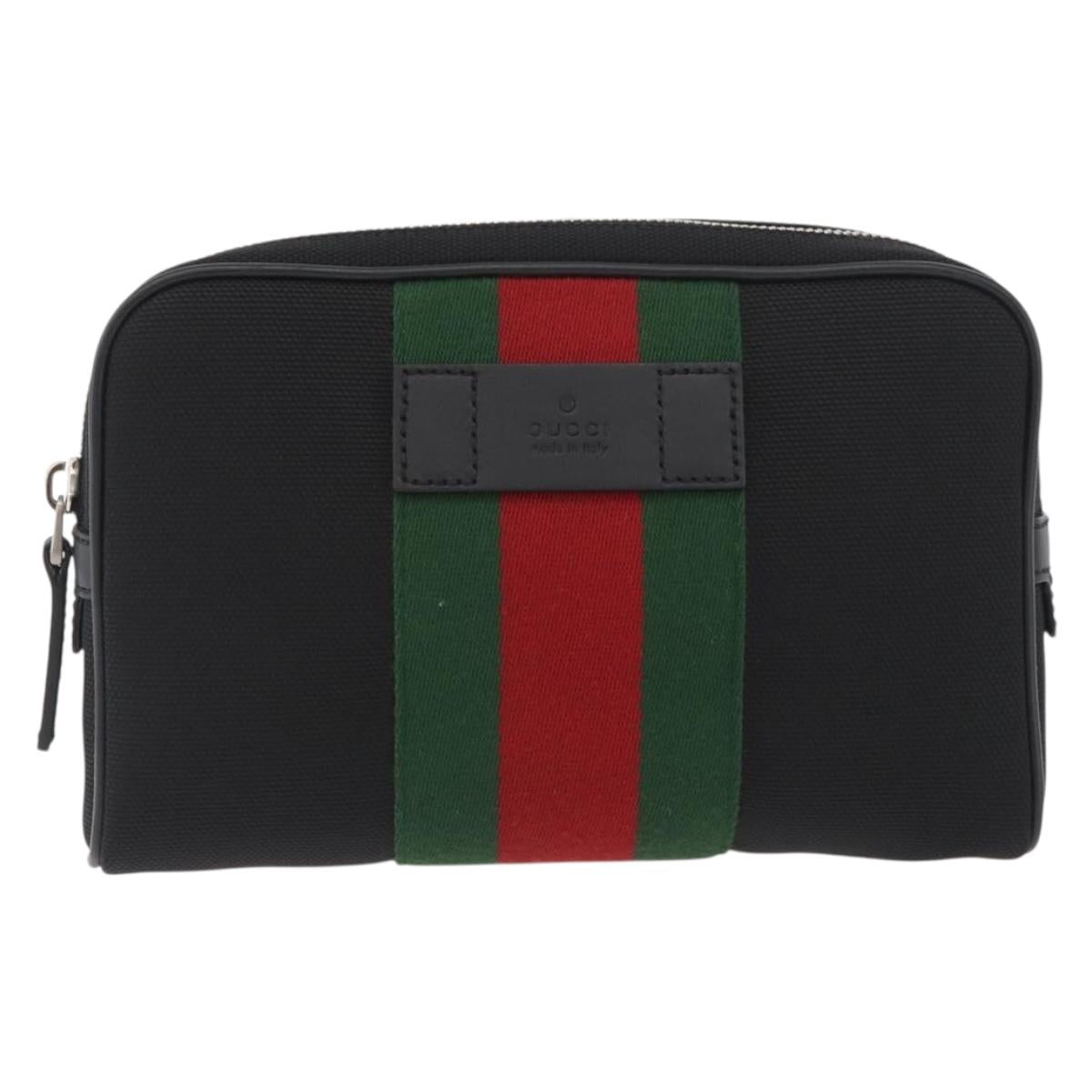GUCCI Web Sherry Line Waist bag Canvas Outlet Black Red 630919 Auth 174357A