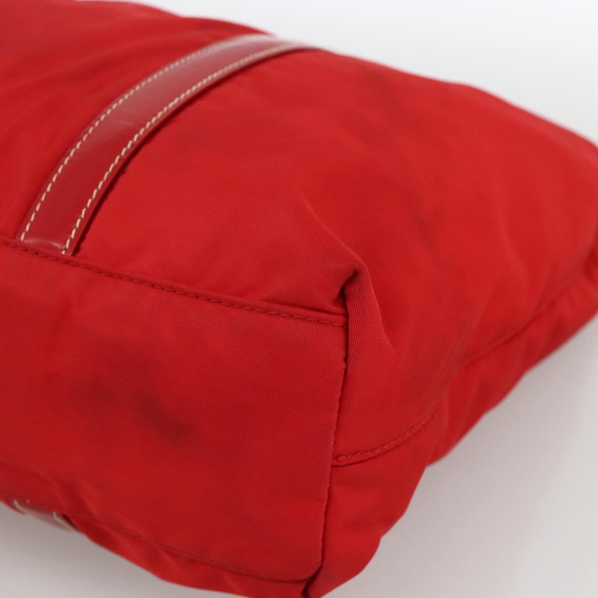 PRADA Hand Bag Nylon Red Silver Auth 174368